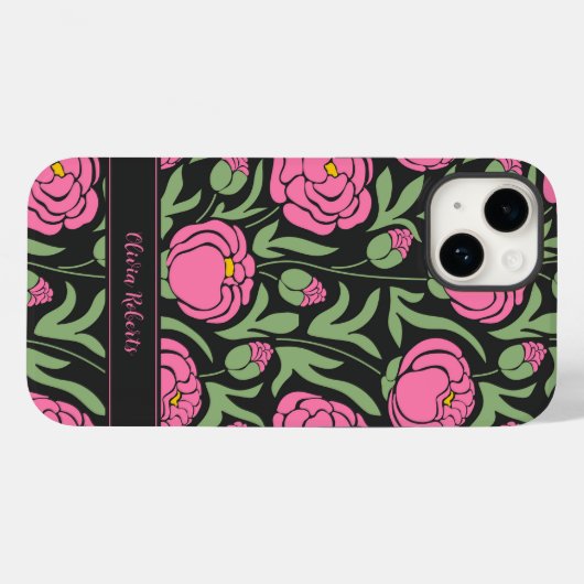 Elegante roze pioenbloemen gepersonaliseerd Case-Mate iPhone case (Achterkant (horizontaal))