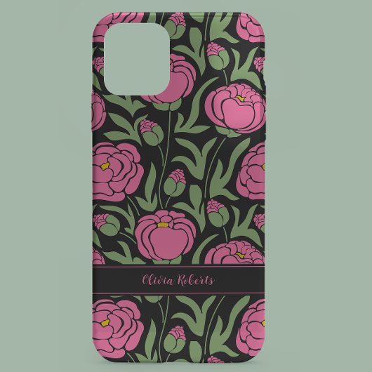 Elegante roze pioenbloemen gepersonaliseerd Case-Mate iPhone case