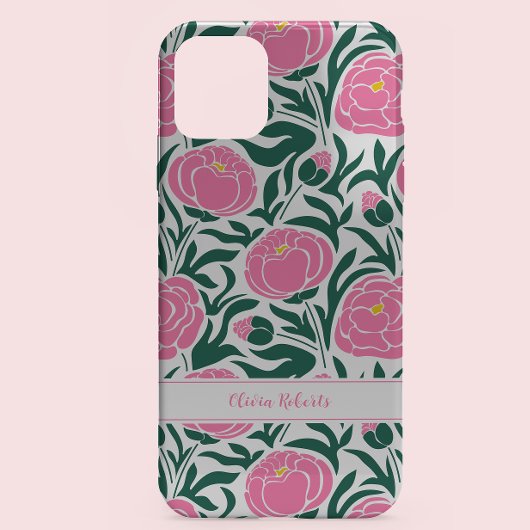Elegante roze pioenbloemen gepersonaliseerd Case-Mate iPhone case