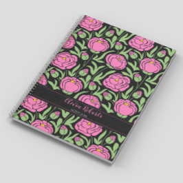 Elegante roze pioenbloemen gepersonaliseerd notitieboek