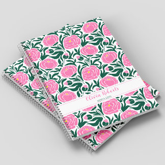Elegante roze pioenbloemen gepersonaliseerd notitieboek