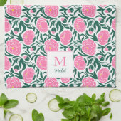 Elegante roze pioenbloemen gepersonaliseerd theedoek (Gevouwen)