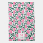 Elegante roze pioenbloemen gepersonaliseerd theedoek (Verticaal)