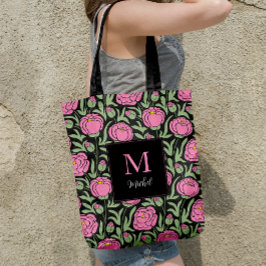 Elegante roze pioenbloemen gepersonaliseerd tote bag