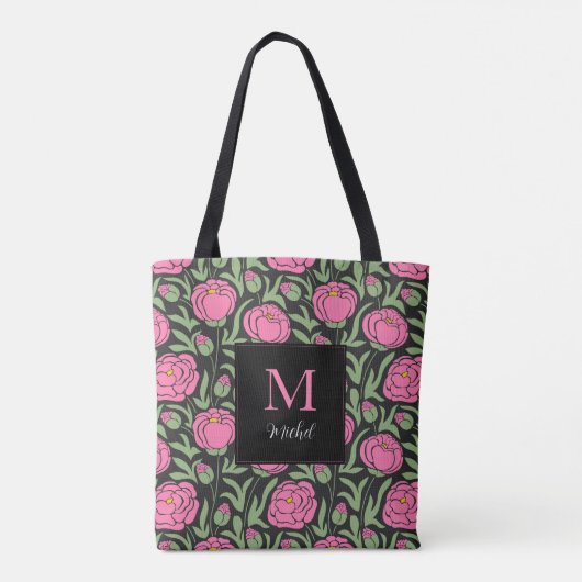 Elegante roze pioenbloemen gepersonaliseerd tote bag (Achterkant)