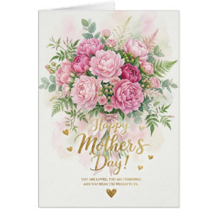Elegante Roze Pioenboeket Gelukkig Moederdag Kaart