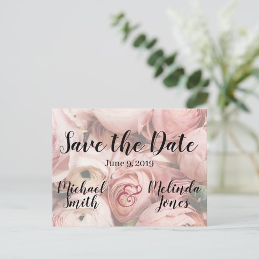 Elegante Roze Pioenbruiloft Save the Date Briefkaart (Staand voorkant)