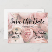 Elegante Roze Pioenbruiloft Save the Date Briefkaart (Voorkant / Achterkant)