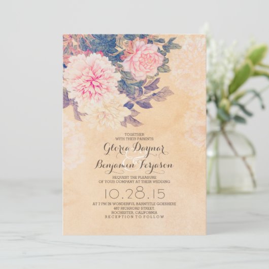 Elegante roze pioenen bruiloft uitnodiging (Staand voorkant)