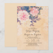 Elegante roze pioenen bruiloft uitnodiging (Voorkant / Achterkant)