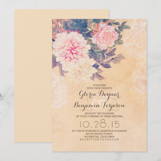 Elegante roze pioenen bruiloft uitnodiging (Voorkant / Achterkant)