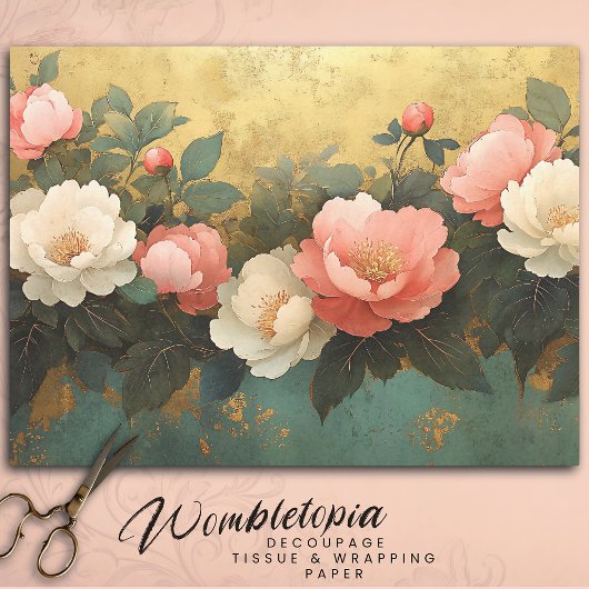 Elegante  Roze Pioenen Floral Art Decoupage Tissuepapier