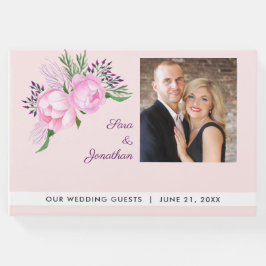 Elegante Roze Pioenen Fotobruiloft Gastenboek