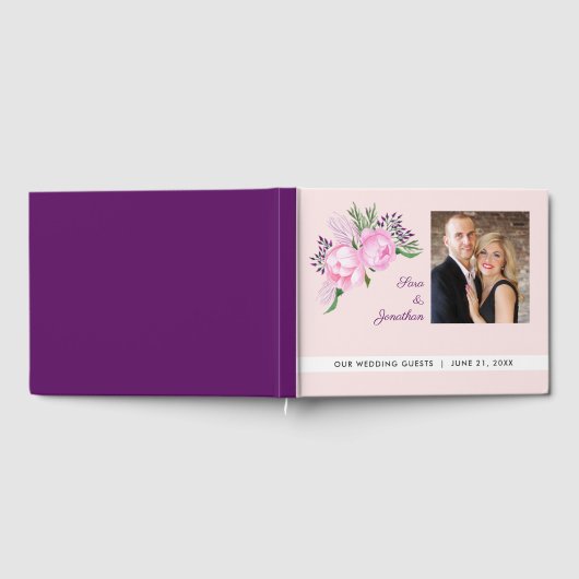 Elegante Roze Pioenen Fotobruiloft Gastenboek (Volledig)