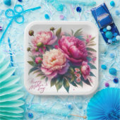 Elegante roze pioenen Moederdag papier Bord (Feest)