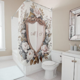 Elegante  Roze Pioenen Rococo Wedding Crest Douchegordijn