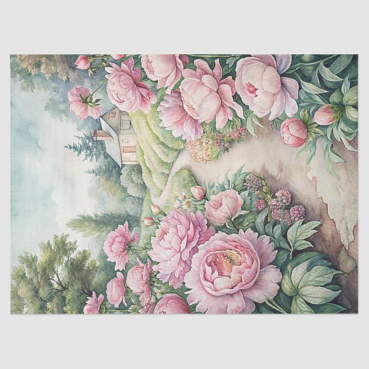 Elegante roze pioenen tuin rijstpapier tissuepapier (Voorkant)