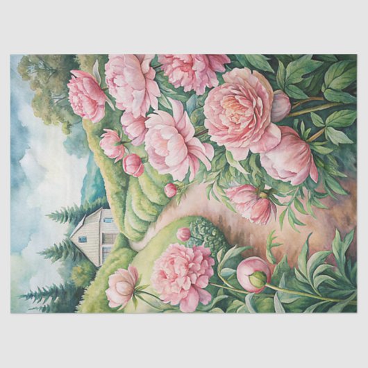 Elegante  roze pioenen tuin rijstpapier tissuepapier (Voorkant)