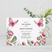 Elegante roze pioenen & vlinder meisje Baby shower Kaart (Staand voorkant)