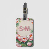 Elegante roze pioenroos bloemen en weelderige groe bagagelabel (Voorkant (verticaal))