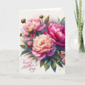 Elegante Roze Pioenroos Moederdag Bloemen Kaart (Voorkant)
