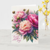 Elegante Roze Pioenroos Moederdag Bloemen Kaart (Gele Bloem)