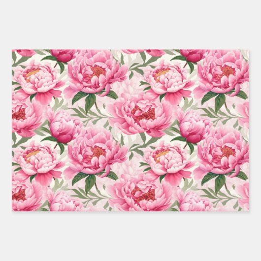 Elegante  Roze Pioenrozen Bloemenvakantie Inpakpapier Vel (Voorkant 2)