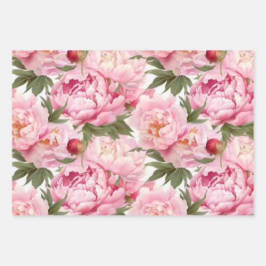 Elegante  Roze Pioenrozen Bloemenvakantie Inpakpapier Vel (Voorkant 3)