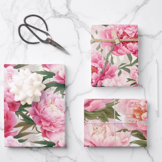 Elegante  Roze Pioenrozen Bloemenvakantie Inpakpapier Vel (Voorkant)