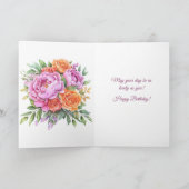 Elegante Roze Pioenrozen Bloemige Verjaardagskaart Kaart (Binnen)