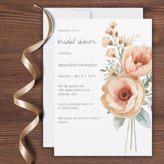 Elegante Roze Pioenrozen Bruidsdouche Kaart