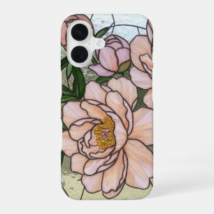 Elegante Roze Pioenrozen Gebrandschilderde Illusie iPhone 16 Hoesje