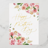 Elegante Roze Pioenrozen Gelukkige Moederdag Folie Feestdagenkaart (Voorkant)