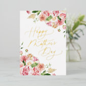 Elegante Roze Pioenrozen Gelukkige Moederdag Folie Feestdagenkaart (Staand Voorkant)