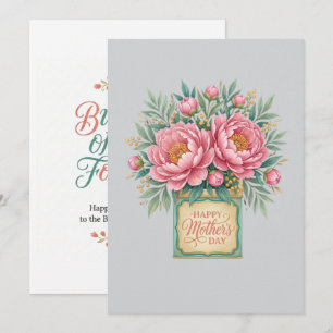 Elegante Roze Pioenrozen Moederdagkaart - Vintage Kaart