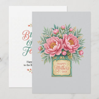 Elegante Roze Pioenrozen Moederdagkaart - Vintage Kaart