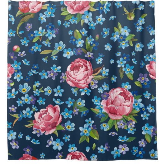 Elegante roze pioenrozen retro achtergrond douchegordijn (Voorkant)