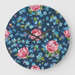 Elegante roze pioenrozen retro achtergrond grote klok