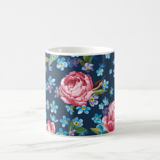 Elegante roze pioenrozen retro achtergrond koffiemok (Center)