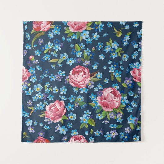 Elegante roze pioenrozen retro achtergrond wandkleed (Voorkant)