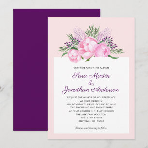 Elegante Roze Pioenrozen Watercolor Trouwdag Kaart