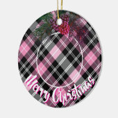 Elegante roze plaid pinecone foto sjabloon keramisch ornament (Links)