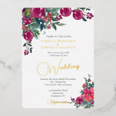 Elegante roze poinsettia Kerstmis Bloemenbruiloft Folie Uitnodiging (Voorkant)