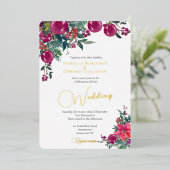 Elegante roze poinsettia Kerstmis Bloemenbruiloft Folie Uitnodiging (Staand Voorkant)