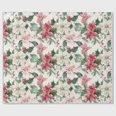 Elegante roze poinsettias kerst cadeaupapier (Vlak)