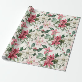 Elegante roze poinsettias kerst cadeaupapier
