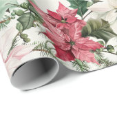 Elegante roze poinsettias kerst cadeaupapier (Rol Hoek)
