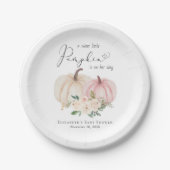 Elegante roze pompoen bloemenbaby meisje douche papieren bordje (Voorkant)