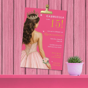 Elegante Roze Princess Quinceañera Feest Kaart