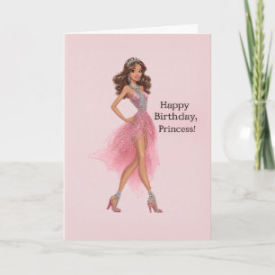 Elegante Roze Prinses Glam Fashionista Verjaardag Kaart